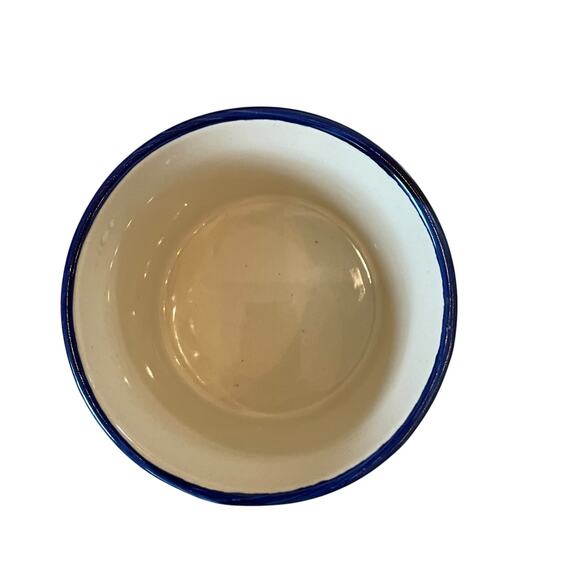 Hand Painted Striped Ceramic Canister w/ Wood Lid Made in India Blue Cream 8" - Picture 9 of 15